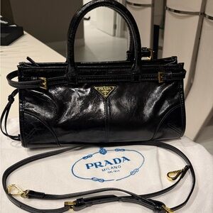 & Other Stories Glossy Black Shoulder Bag with Gold Accents